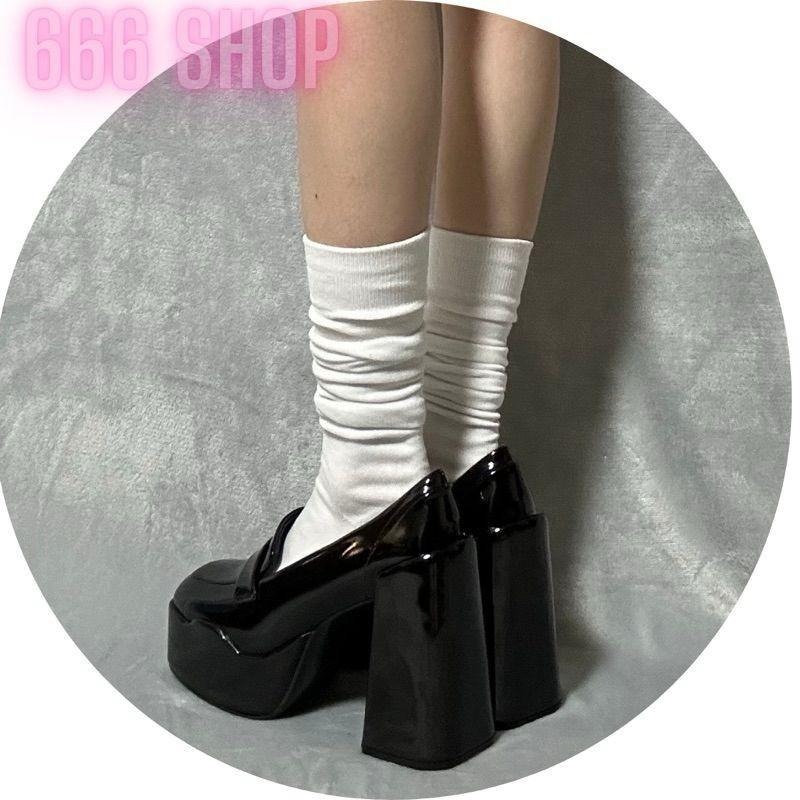 666 SHOP 「台灣現貨」百搭日系韓系素色純色中筒長襪JK堆堆襪中筒襪及膝襪襪子 女襪-細節圖2