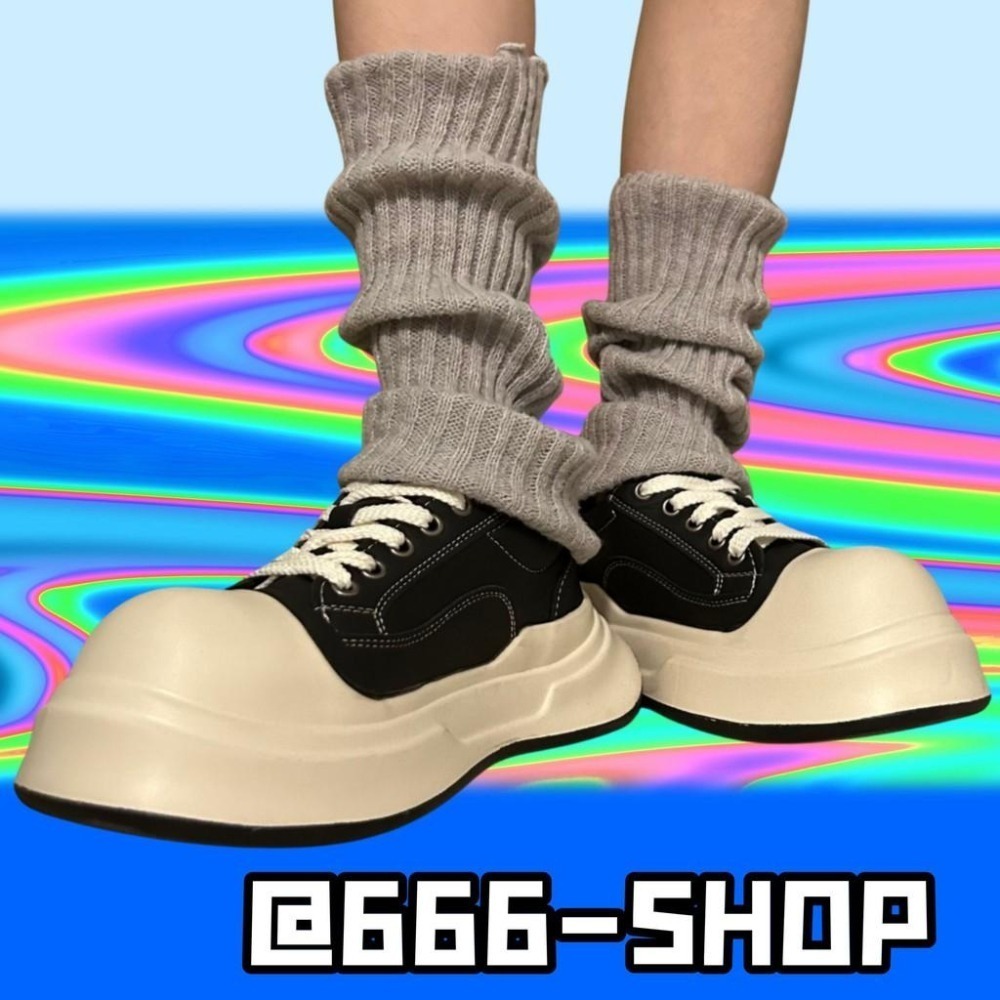 666 SHOP 「台灣現貨」35-40碼5cm黑銀白經典百搭醜萌圓頭米奇大頭鞋小白鞋帆布鞋厚底鞋鬆糕鞋-細節圖4