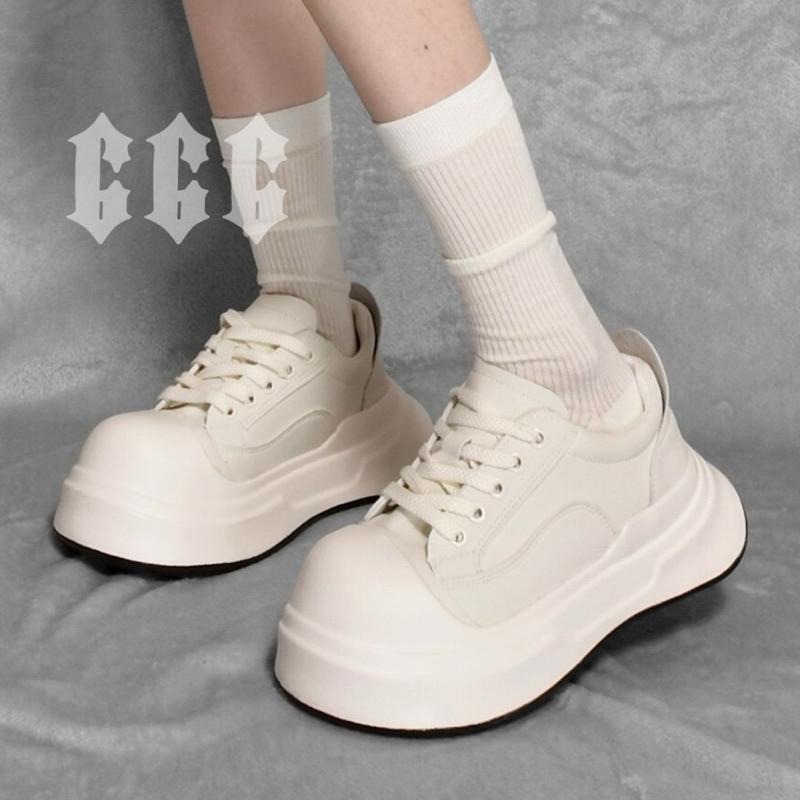 666 SHOP 「台灣現貨」35-40碼5cm黑銀白經典百搭醜萌圓頭米奇大頭鞋小白鞋帆布鞋厚底鞋鬆糕鞋-細節圖7