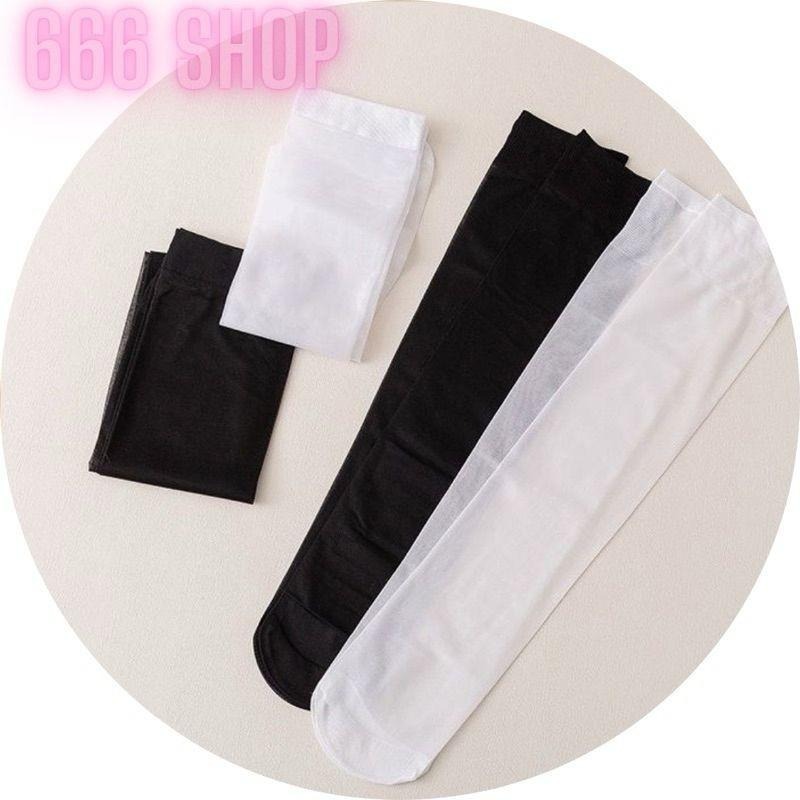666 SHOP 「台灣現貨」透膚絲襪百搭黑絲白絲日系韓系素色純色中筒絲襪長襪及膝襪襪子女襪-細節圖3