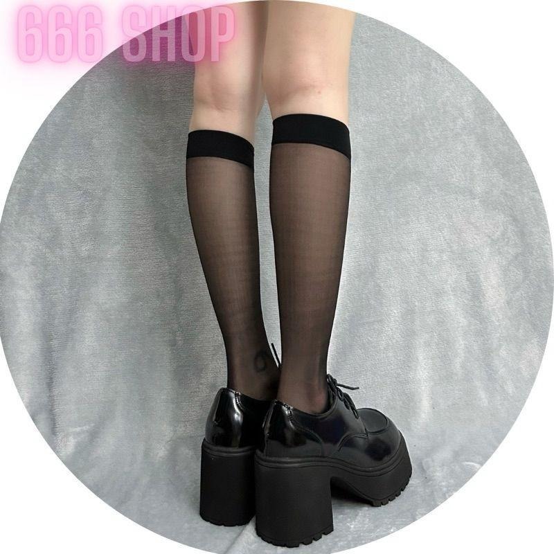 666 SHOP 「台灣現貨」透膚絲襪百搭黑絲白絲日系韓系素色純色中筒絲襪長襪及膝襪襪子女襪-細節圖4