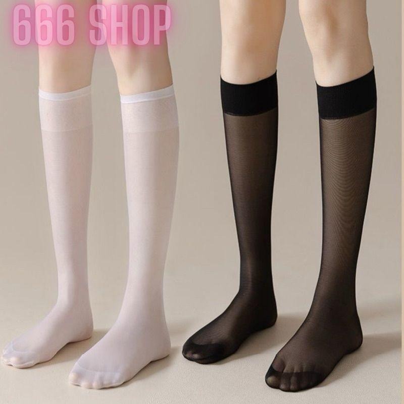 666 SHOP 「台灣現貨」透膚絲襪百搭黑絲白絲日系韓系素色純色中筒絲襪長襪及膝襪襪子女襪-細節圖5