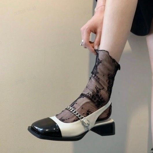 666 SHOP 「台灣現貨」春夏純欲白色透膚小花小腿襪網紗jk堆堆襪子女甜美透氣穿搭lolita 女襪-規格圖6