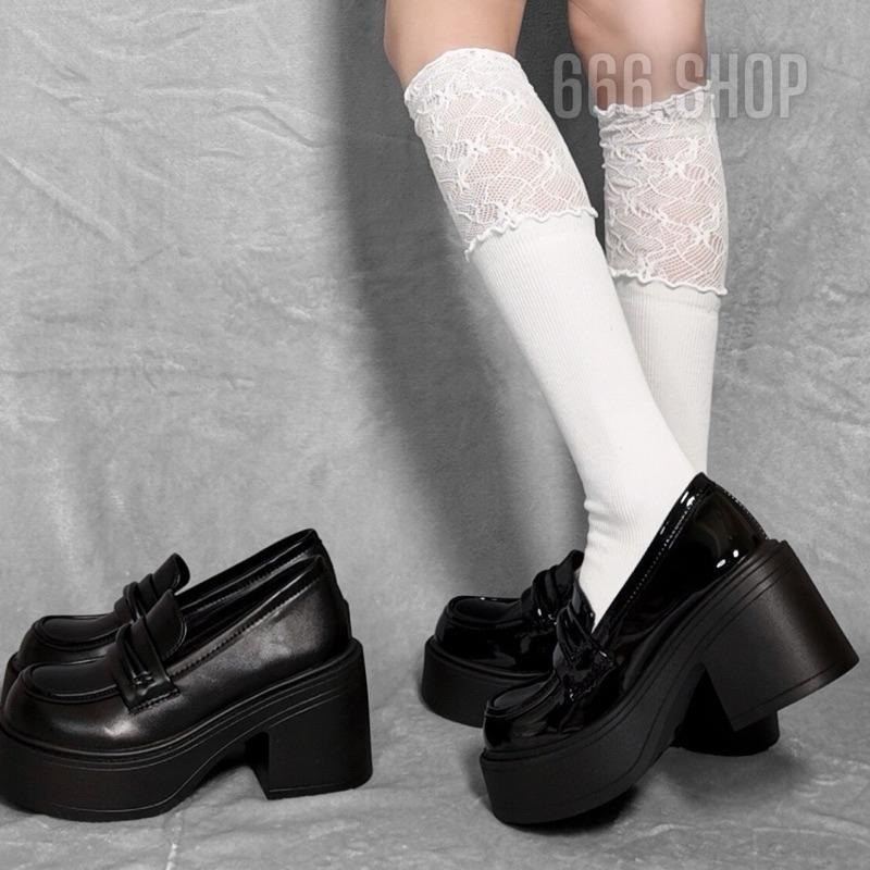 666 SHOP 「台灣現貨」韓系蕾絲拼接女孩穿搭lolita軟妹黑色白色長襪中筒襪子女襪-細節圖5