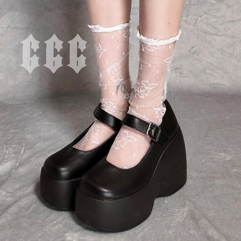 666 SHOP 「台灣現貨」36-42碼11cm歐美瑪莉珍鞋厚底個性小眾厚底鞋增高鞋坡跟大碼鬆糕鞋cos-細節圖6