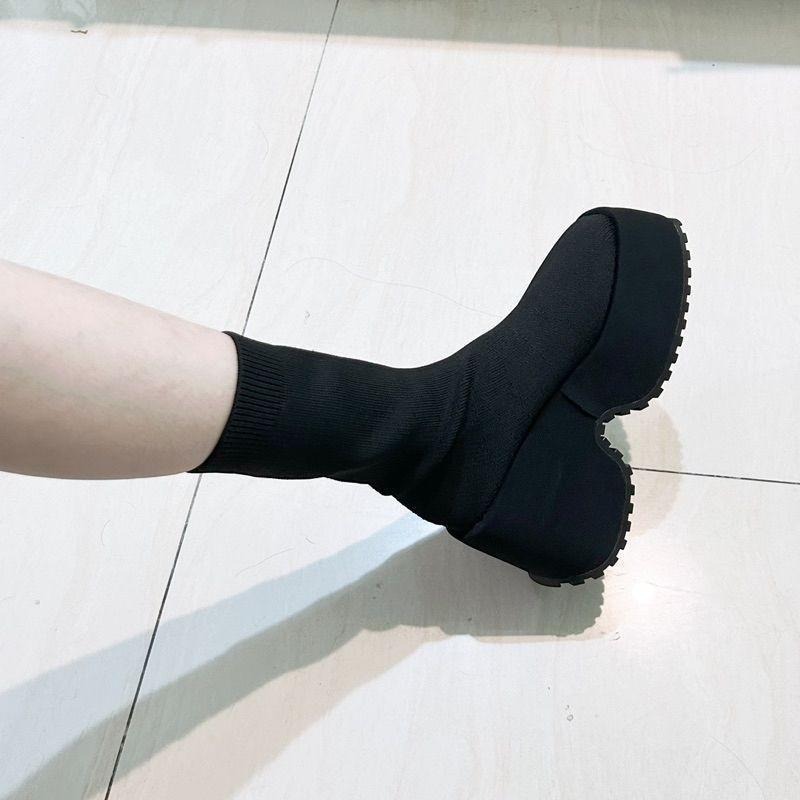 666 SHOP 「台灣現貨」35-42碼10公分歐美大碼彈力針織厚底方頭彈力鬆糕厚底靴襪靴短靴長靴-細節圖2