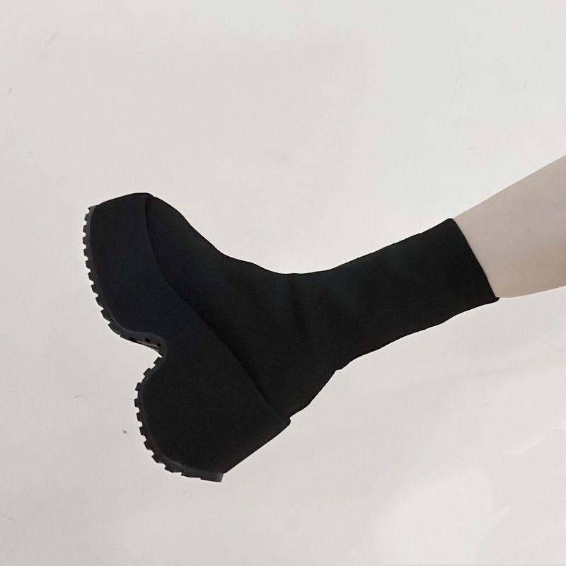 666 SHOP 「台灣現貨」35-42碼10公分歐美大碼彈力針織厚底方頭彈力鬆糕厚底靴襪靴短靴長靴-細節圖3