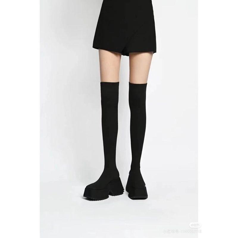 666 SHOP 「台灣現貨」35-42碼10公分歐美大碼彈力針織厚底方頭彈力鬆糕厚底靴襪靴短靴長靴-細節圖6