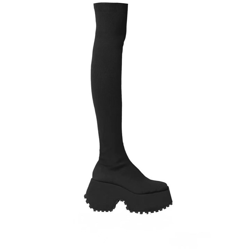 666 SHOP 「台灣現貨」35-42碼10公分歐美大碼彈力針織厚底方頭彈力鬆糕厚底靴襪靴短靴長靴-規格圖9