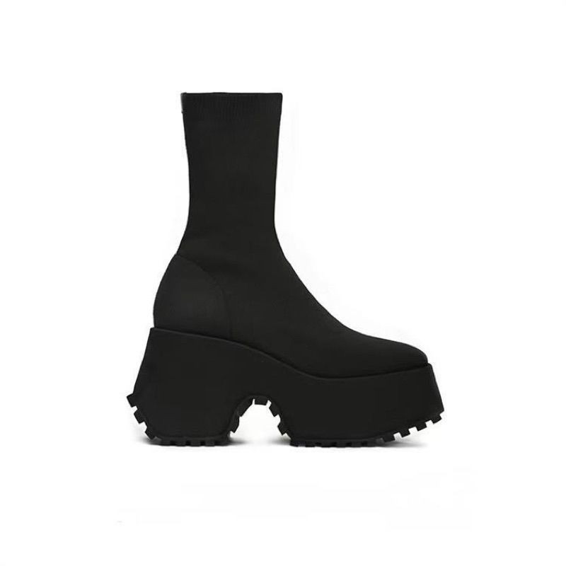 666 SHOP 「台灣現貨」35-42碼10公分歐美大碼彈力針織厚底方頭彈力鬆糕厚底靴襪靴短靴長靴-規格圖9