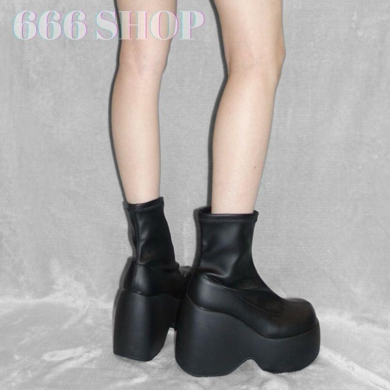 666 SHOP 「台灣現貨」35-43大碼10公分Y2K歐美中性暗黑厚底朋克風厚底增高坡跟高筒男女靴-細節圖9