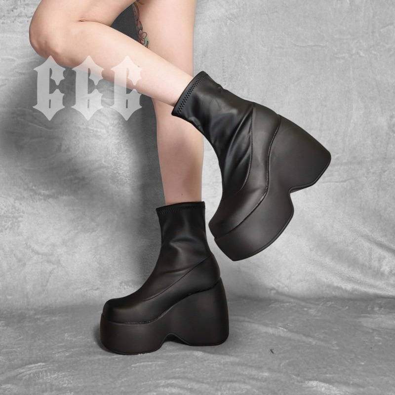 666 SHOP 「台灣現貨」35-43大碼10公分Y2K歐美中性暗黑厚底朋克風厚底增高坡跟高筒男女靴-規格圖9
