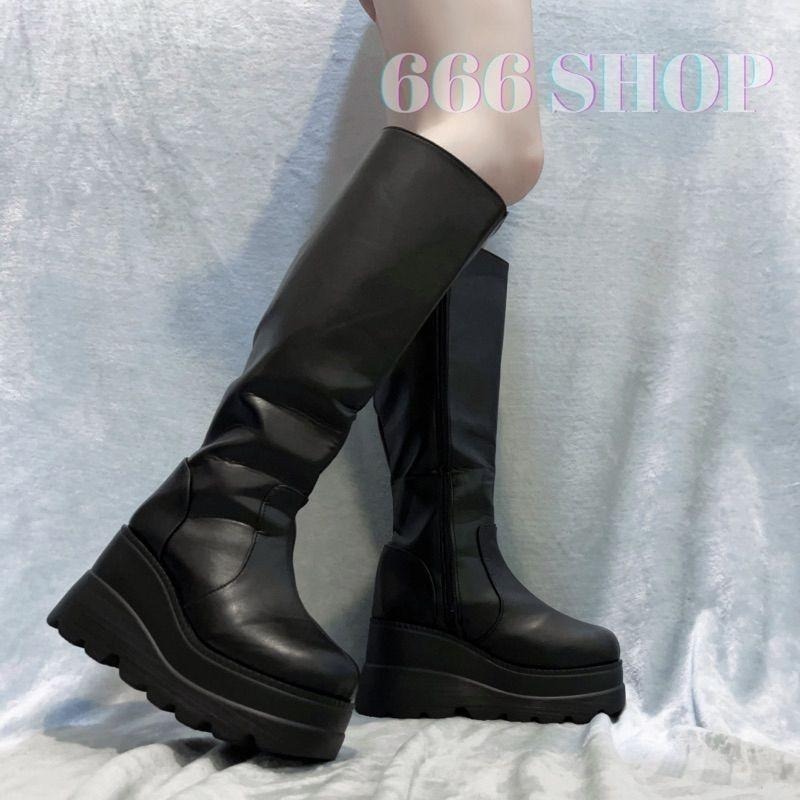 666 SHOP 「台灣現貨」歐美大碼35-43厚底側拉鍊鬆糕厚底靴朋克龐克暗黑褲帥硬妹辣妹鞋靴-細節圖5