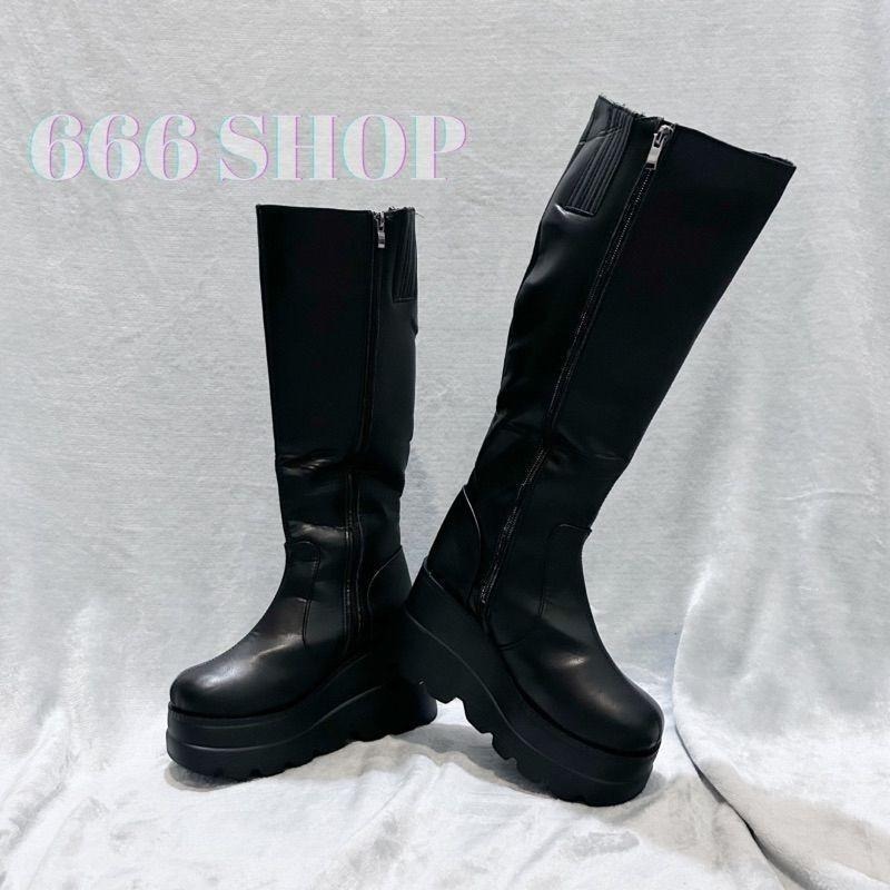 666 SHOP 「台灣現貨」歐美大碼35-43厚底側拉鍊鬆糕厚底靴朋克龐克暗黑褲帥硬妹辣妹鞋靴-細節圖7