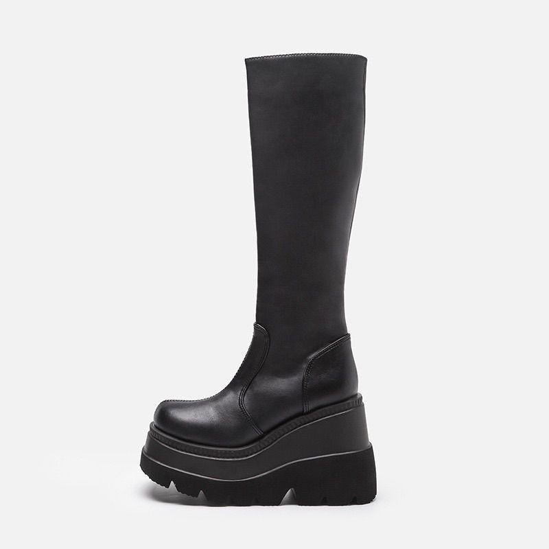 666 SHOP 「台灣現貨」歐美大碼35-43厚底側拉鍊鬆糕厚底靴朋克龐克暗黑褲帥硬妹辣妹鞋靴-細節圖8