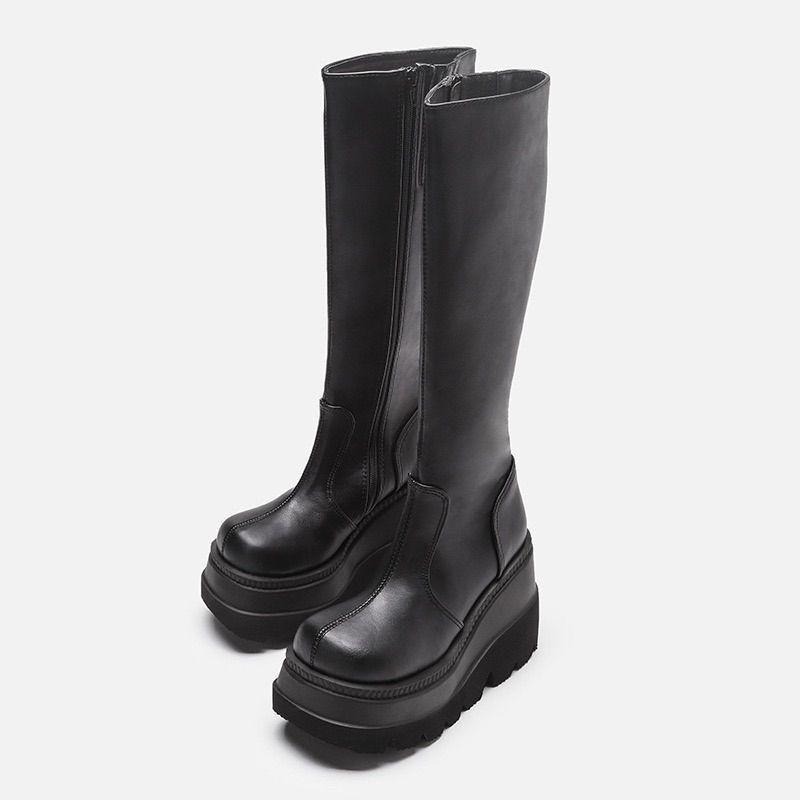666 SHOP 「台灣現貨」歐美大碼35-43厚底側拉鍊鬆糕厚底靴朋克龐克暗黑褲帥硬妹辣妹鞋靴-細節圖9