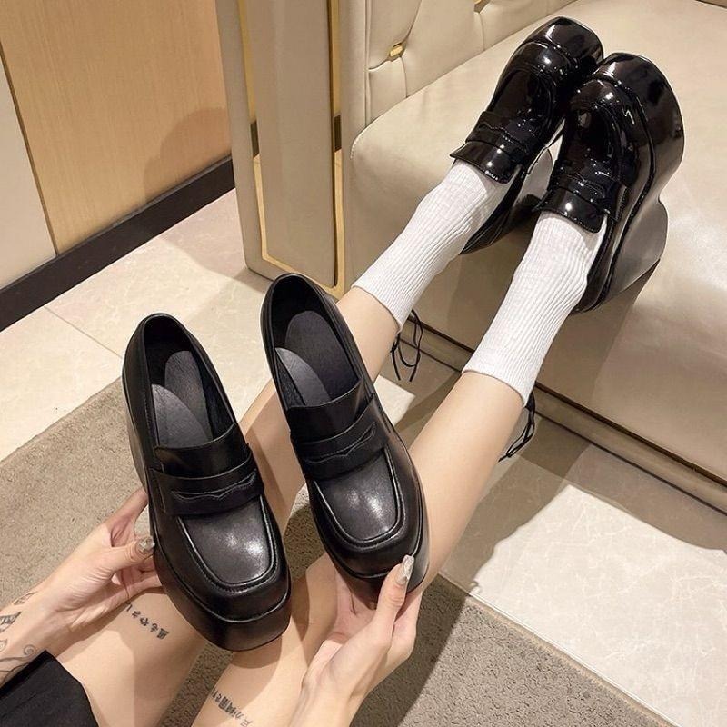666 SHOP 「台灣現貨」35-40碼11cm英倫學院可愛酷日系厚底樂福鞋皮鞋坡跟漆皮啞光霧面鬆糕鞋-細節圖3