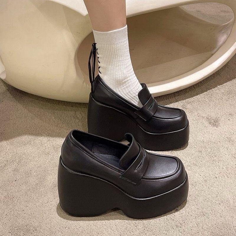 666 SHOP 「台灣現貨」35-40碼11cm英倫學院可愛酷日系厚底樂福鞋皮鞋坡跟漆皮啞光霧面鬆糕鞋-細節圖5