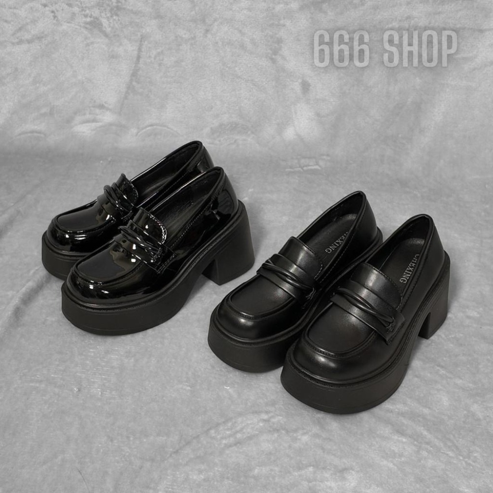 666 SHOP 「台灣現貨」35-40碼8.5cm厚底樂福鞋日系JK高跟小皮鞋淺口防水台粗跟-細節圖5