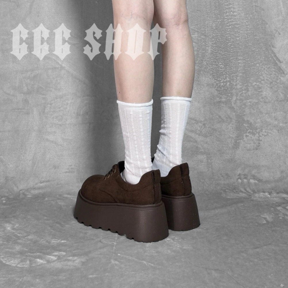 666 SHOP「台灣現貨」35-40碼7cm咖色棕色美拉德增高英倫風繫帶小個子鬆糕鞋厚底休閒百搭-細節圖5