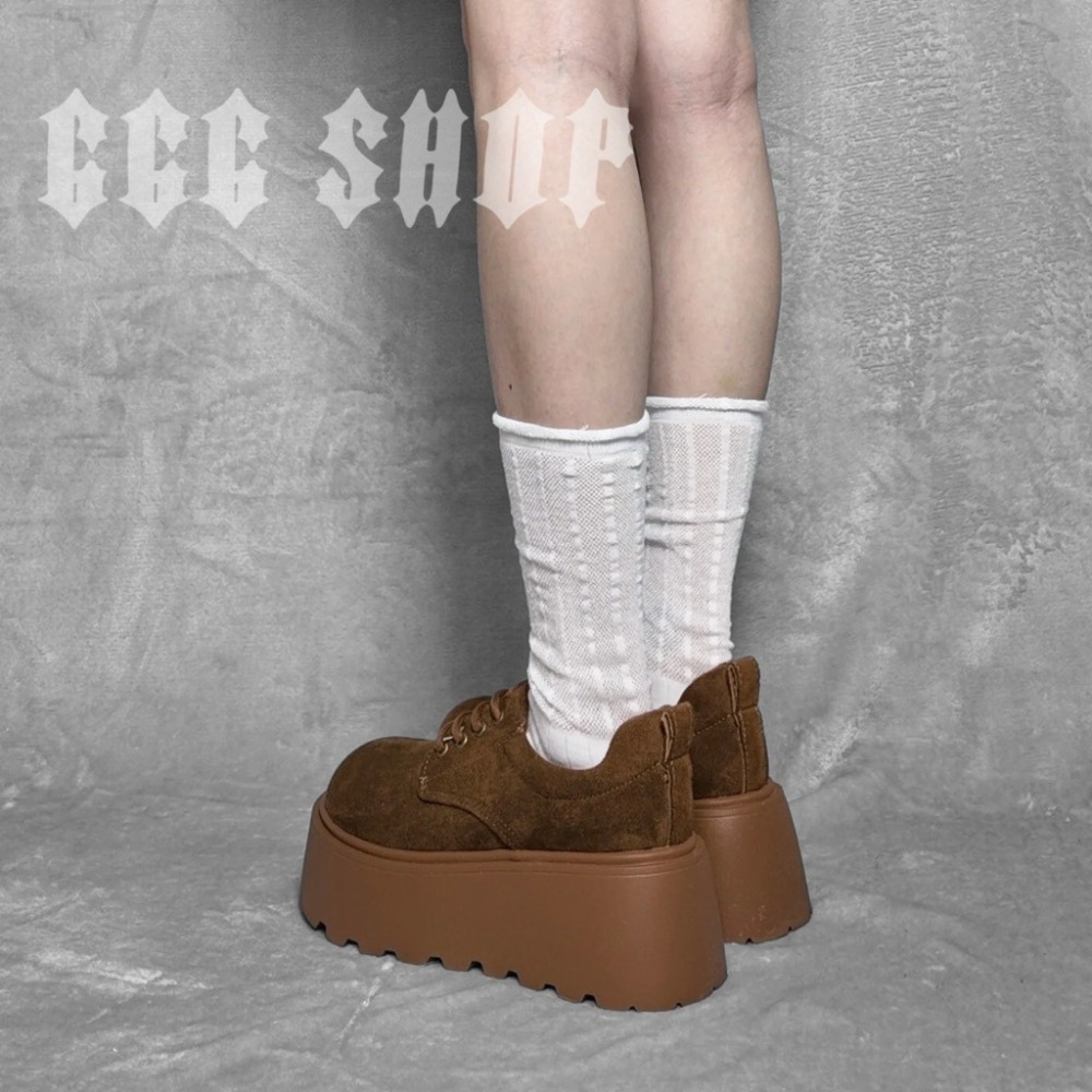 666 SHOP「台灣現貨」35-40碼7cm咖色棕色美拉德增高英倫風繫帶小個子鬆糕鞋厚底休閒百搭-細節圖7