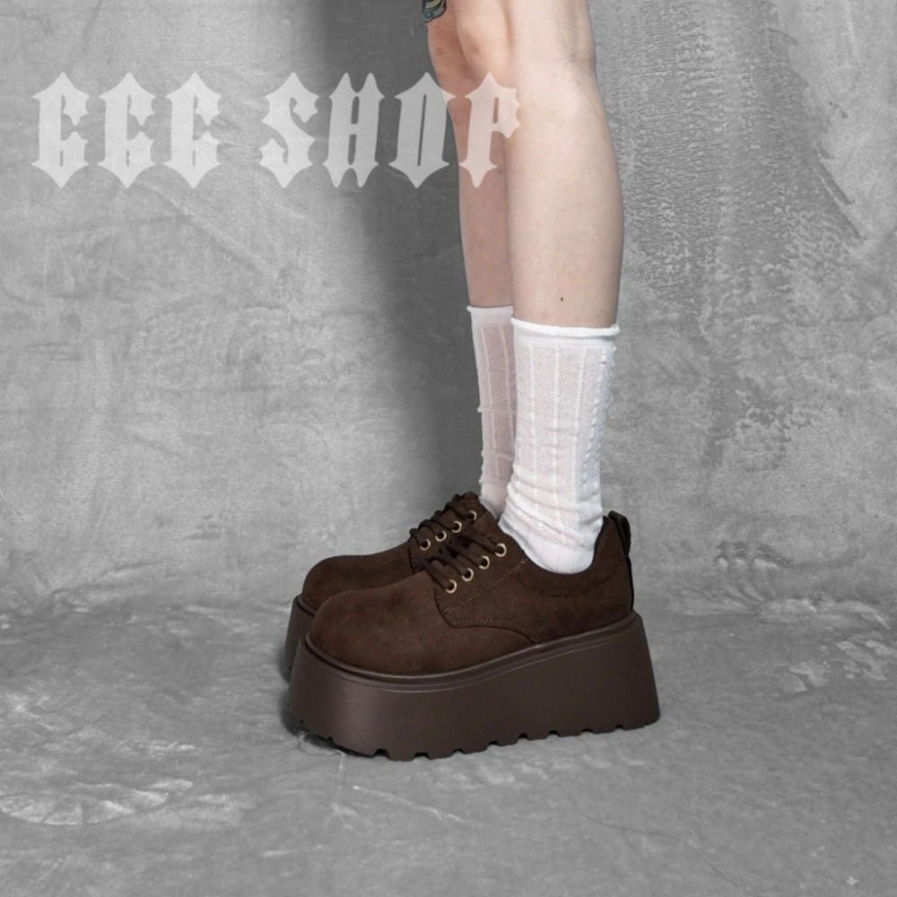 666 SHOP「台灣現貨」35-40碼7cm咖色棕色美拉德增高英倫風繫帶小個子鬆糕鞋厚底休閒百搭-細節圖8