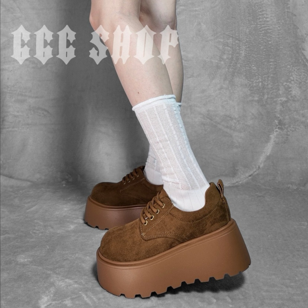 666 SHOP「台灣現貨」35-40碼7cm咖色棕色美拉德增高英倫風繫帶小個子鬆糕鞋厚底休閒百搭-規格圖8