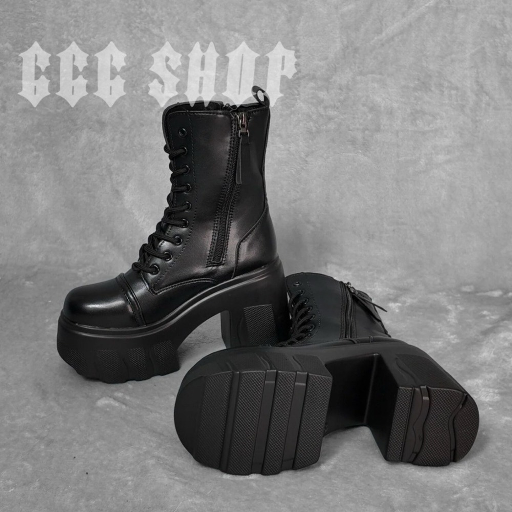 666 SHOP「台灣現貨」35-42碼11cm暗黑機能風街頭厚底短靴女靴增高跳舞cos繫帶綁繩側拉鍊雙拉鍊-細節圖4