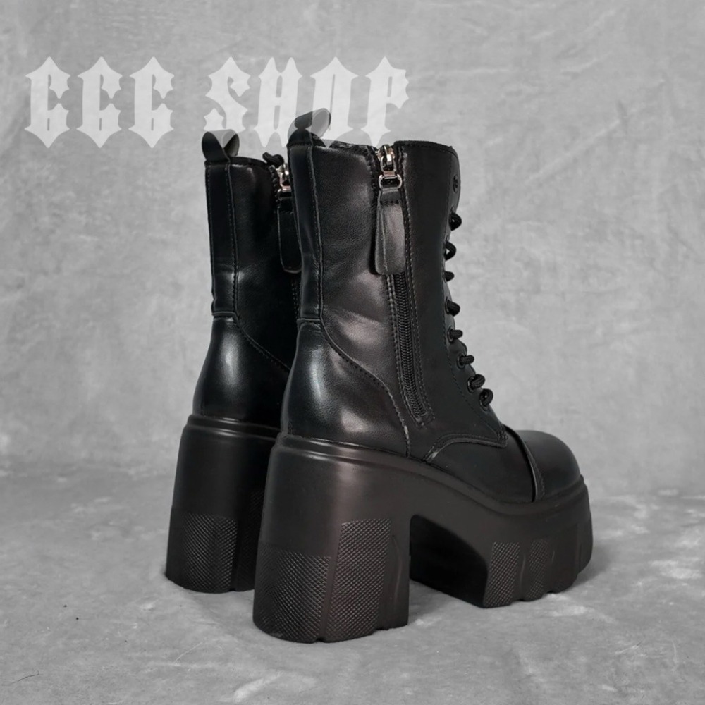 666 SHOP「台灣現貨」35-42碼11cm暗黑機能風街頭厚底短靴女靴增高跳舞cos繫帶綁繩側拉鍊雙拉鍊-細節圖6