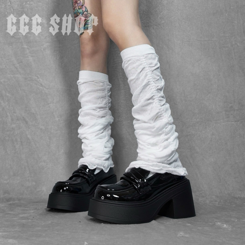 666 SHOP 「台灣現貨」百搭甜美洋裝芭蕾小眾夏季薄款韓系氣質小腿襪套春秋款肌理褶皺長筒堆堆襪芭蕾風腿套襪套泡泡襪-細節圖4