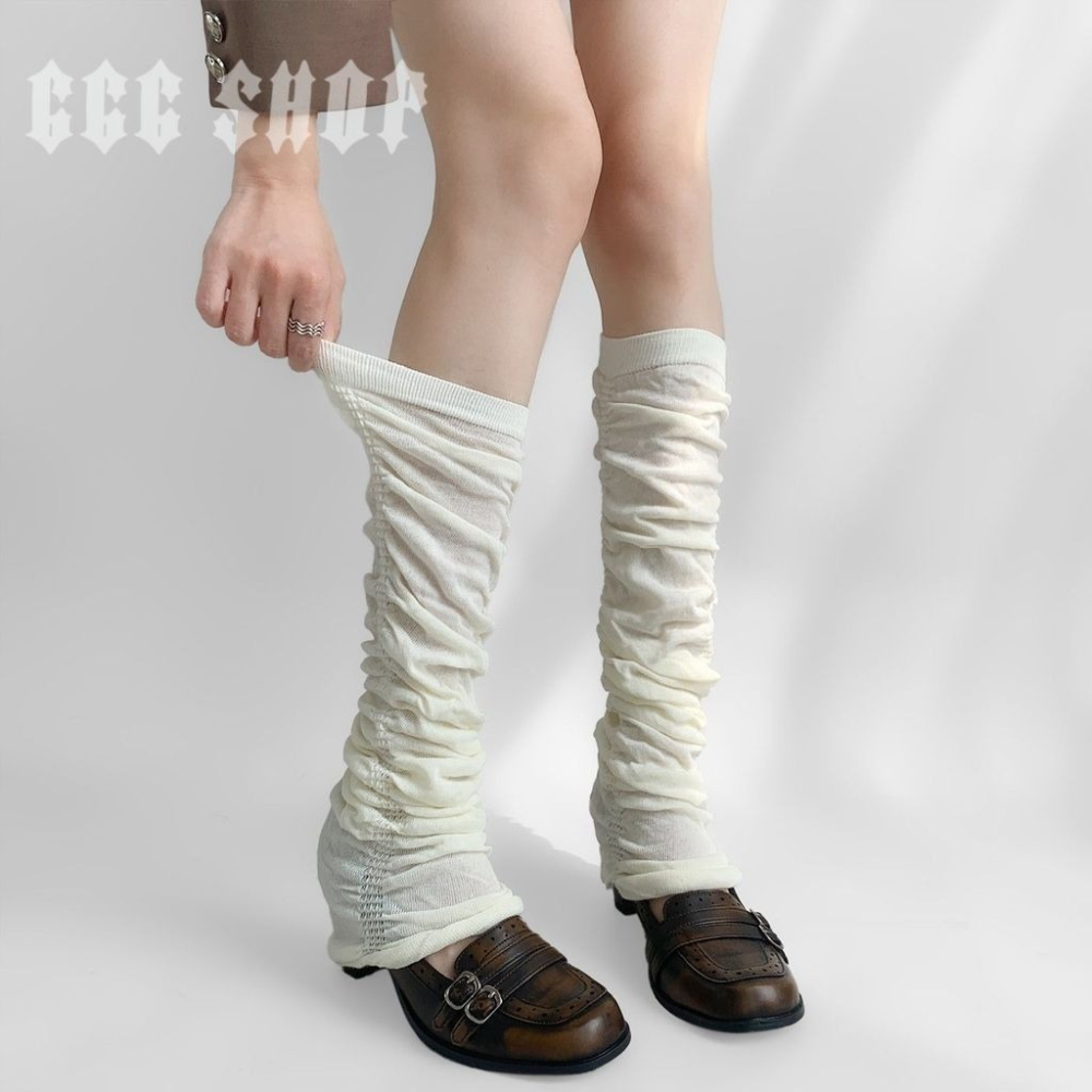 666 SHOP 「台灣現貨」百搭甜美洋裝芭蕾小眾夏季薄款韓系氣質小腿襪套春秋款肌理褶皺長筒堆堆襪芭蕾風腿套襪套泡泡襪-細節圖5