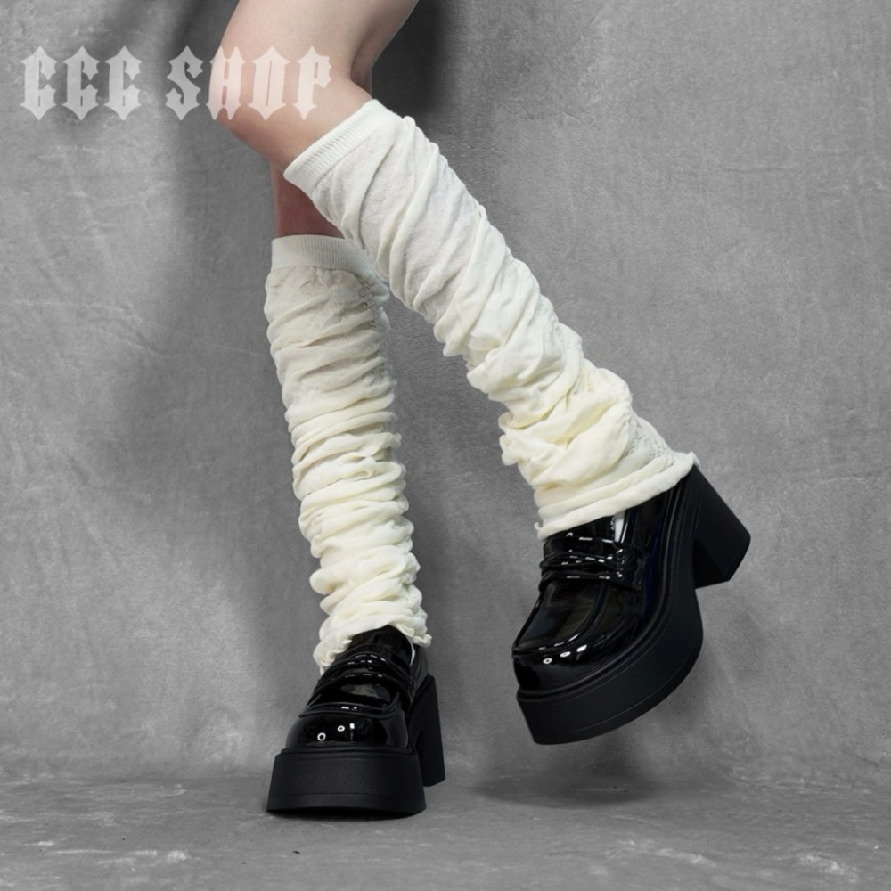 666 SHOP 「台灣現貨」百搭甜美洋裝芭蕾小眾夏季薄款韓系氣質小腿襪套春秋款肌理褶皺長筒堆堆襪芭蕾風腿套襪套泡泡襪-規格圖11