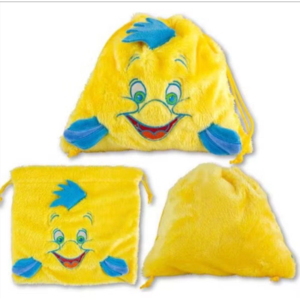 迪士尼 小美人魚 小比目魚 絨毛束口袋 全新-細節圖2