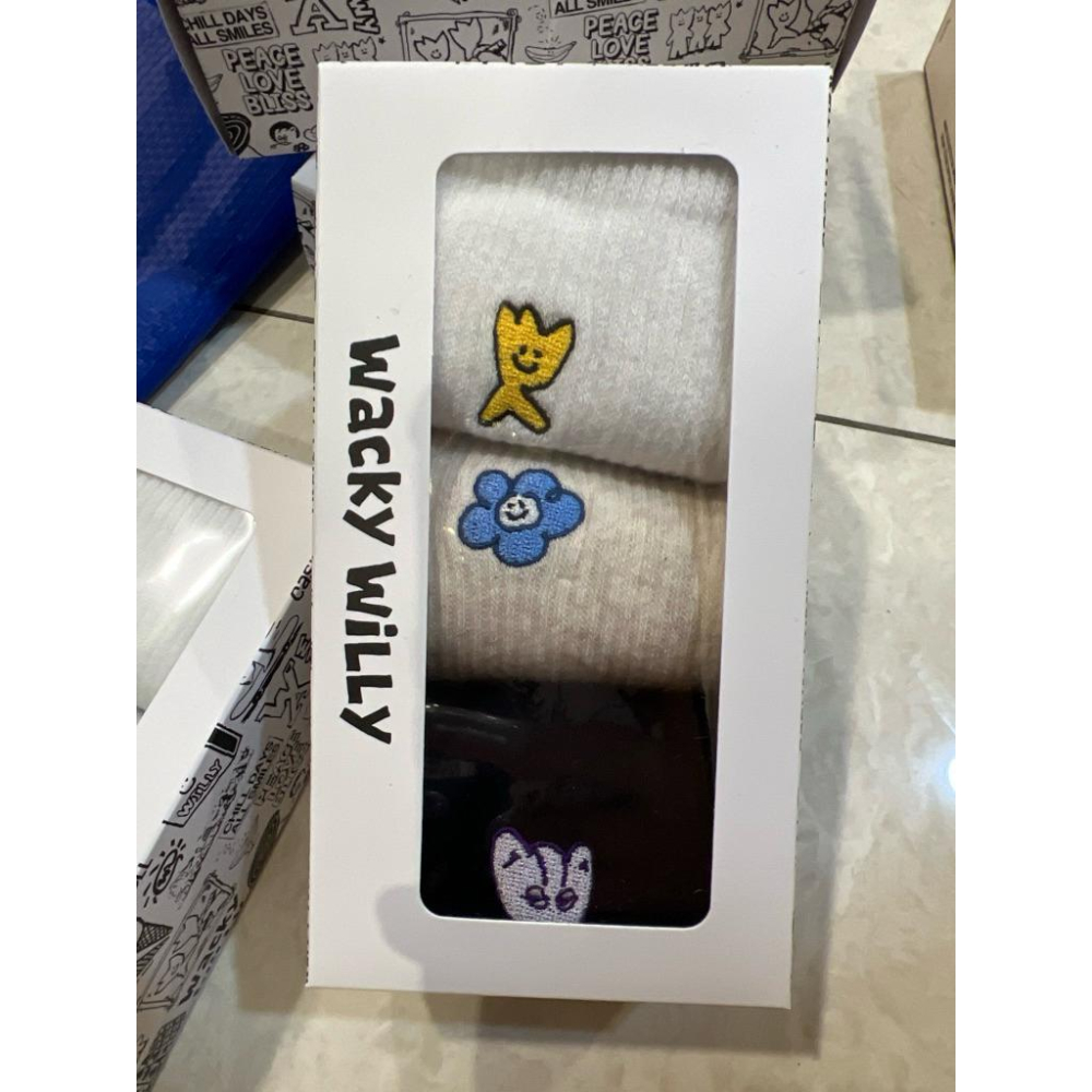 韓國🇰🇷Wacky Willy 禮盒三件組 小花 火柴人 白米黑三件組-細節圖4