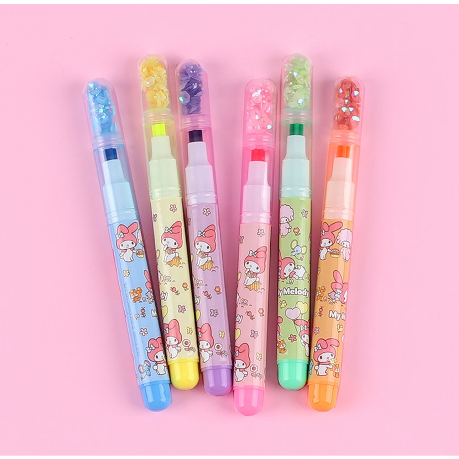 三麗鷗 亮片螢光筆 6色組 凱蒂貓 美樂蒂 庫洛米 大耳狗-細節圖5
