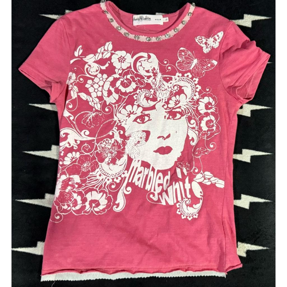 領口小鑽 粉紅色 蕾絲 t-shirt-細節圖2