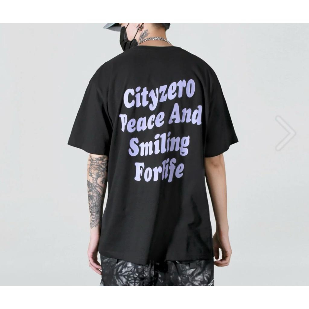 全新 woodstuck 紫色標語t-shirt 和平 符號 peace 寬版 短袖-細節圖3