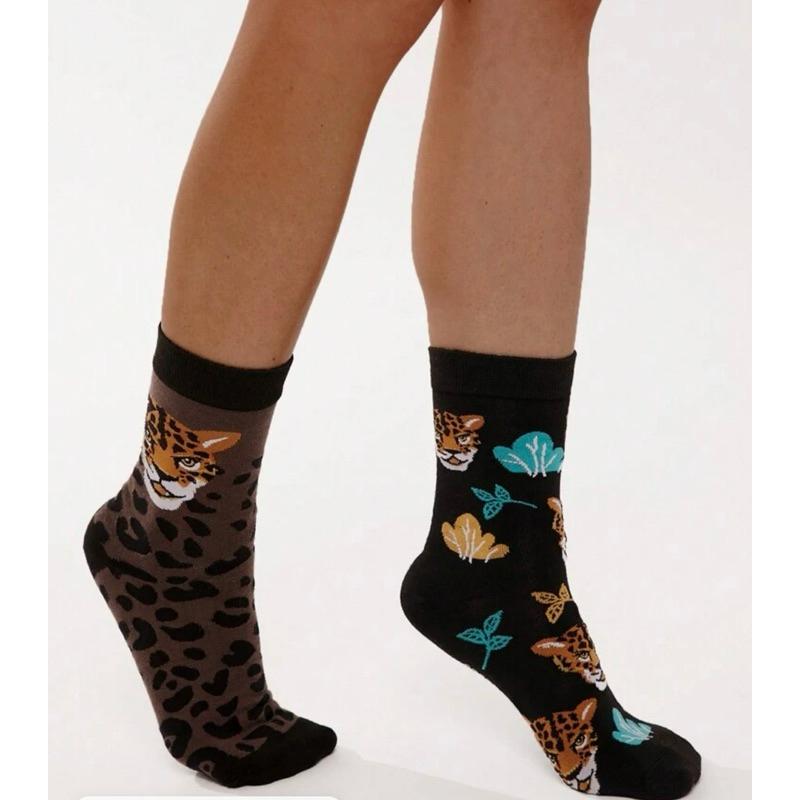 Animal Planet 雙色中筒女款襪 粉紅 豹 動物-細節圖3