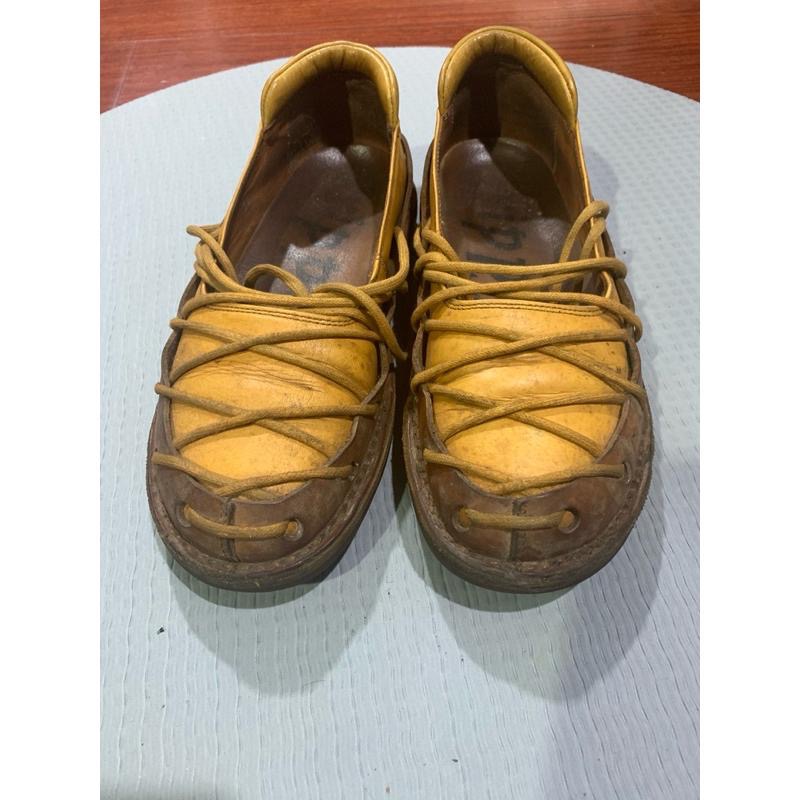 正品 SHOEX trippen 黃色綁帶鞋 皮鞋 蟑螂鞋 24cm 鞋側標36-細節圖3