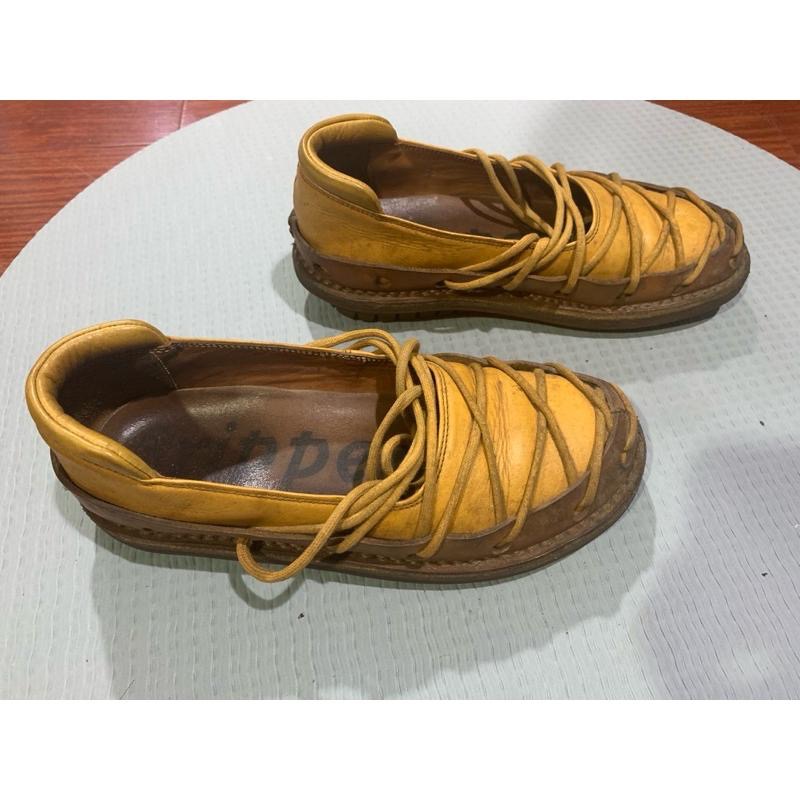 正品 SHOEX trippen 黃色綁帶鞋 皮鞋 蟑螂鞋 24cm 鞋側標36-細節圖4