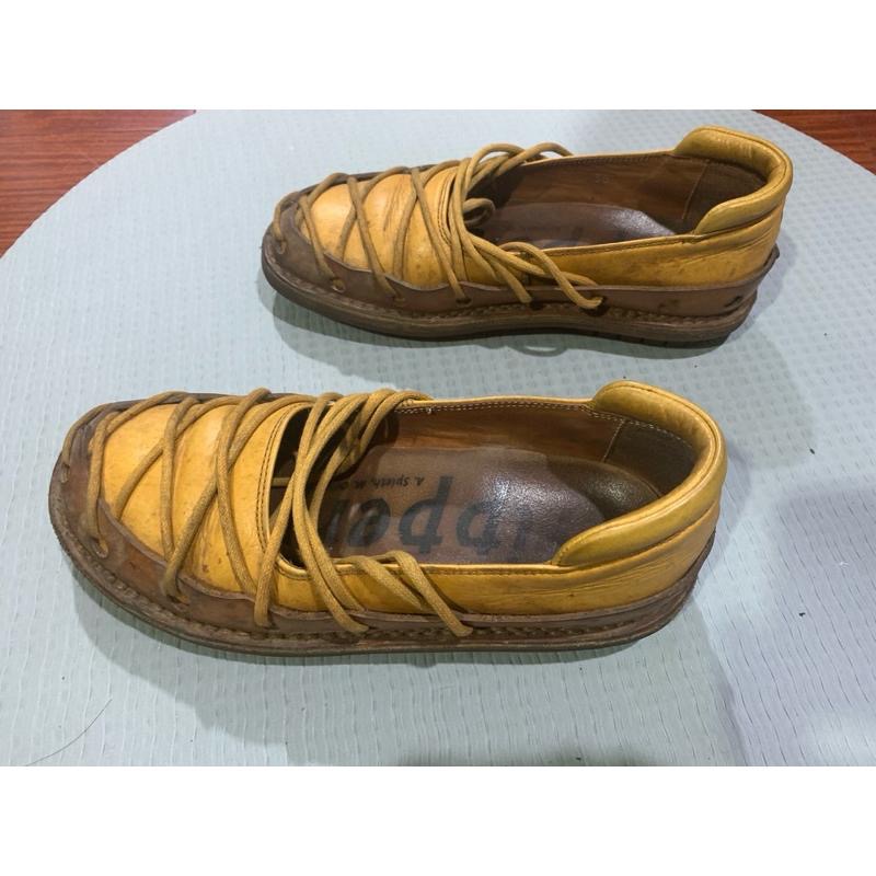 正品 SHOEX trippen 黃色綁帶鞋 皮鞋 蟑螂鞋 24cm 鞋側標36-細節圖5