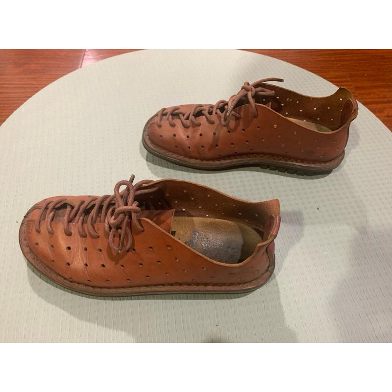 正品 SHOEX trippen golf 洞洞鞋 皮鞋 酒紅色 紅色 鞋側標36 24cm-細節圖3