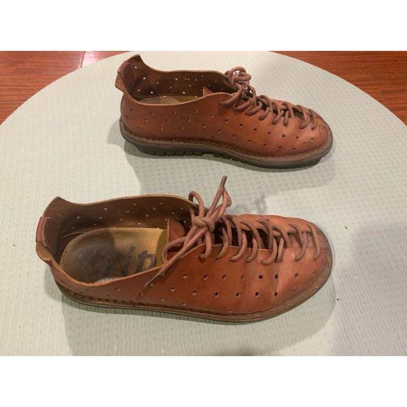 正品 SHOEX trippen golf 洞洞鞋 皮鞋 酒紅色 紅色 鞋側標36 24cm-細節圖4