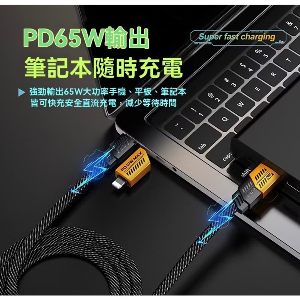 65W機甲充電線 4合一 快充 type c / usb / lightning 3種長度 傳輸 多功能-細節圖4