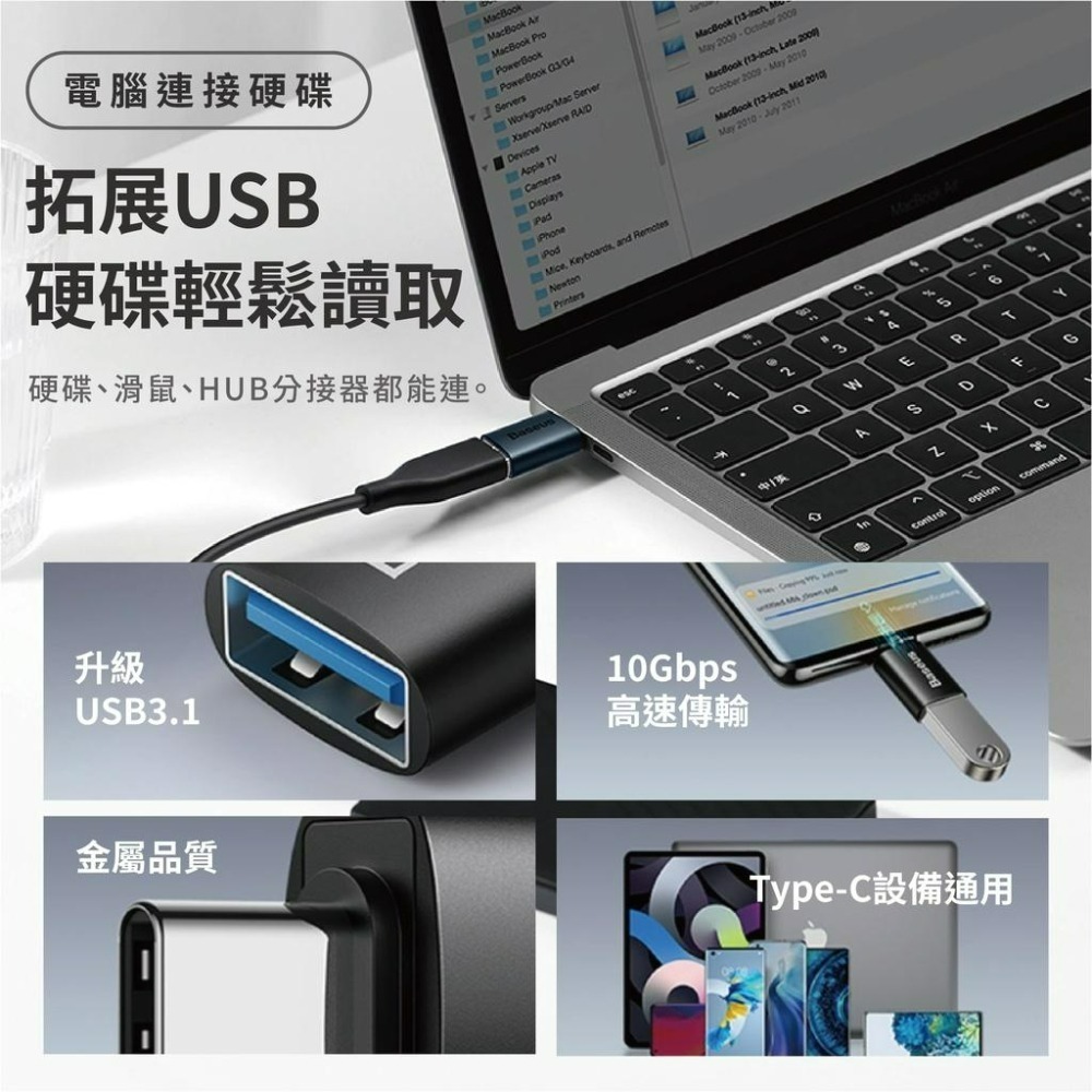 『來人客』 Baseus 倍思 精巧系列 USB3.1 Type-C轉USB USB轉Type-C OTG 轉接頭 PD-細節圖2