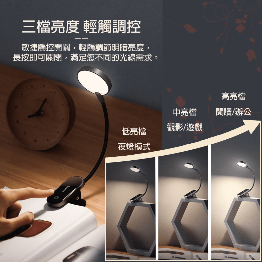 『來人客』 倍思 Baseus 圓閱迷你夾子燈 夾子燈 閱讀燈 檯燈 小夜燈 閱讀燈 床頭燈 書桌-細節圖4