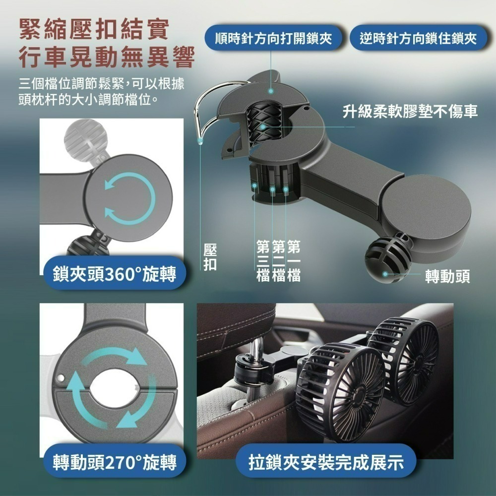 『來人客』 F4207 車載後座雙頭風扇 車載風扇 USB風扇 汽車風扇 車用風扇 後座風扇 桌上型風扇 F4209-細節圖3