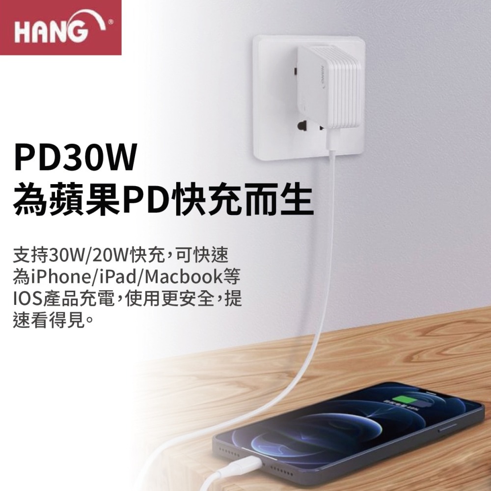 『來人客』HANG 1A1C 30W充電器 C32 30W快充 快充頭 充電器 豆腐頭 PD+QC3.0 雙輸出-細節圖5