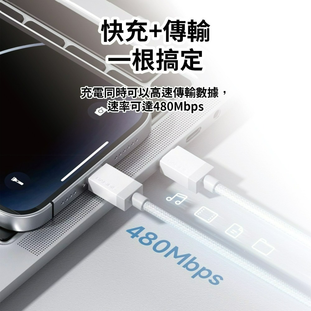 『來人客』 海備思 多彩編織60W快充線 60W 快充線 Type-C 快速充電 IP15充電線 充電線-細節圖4