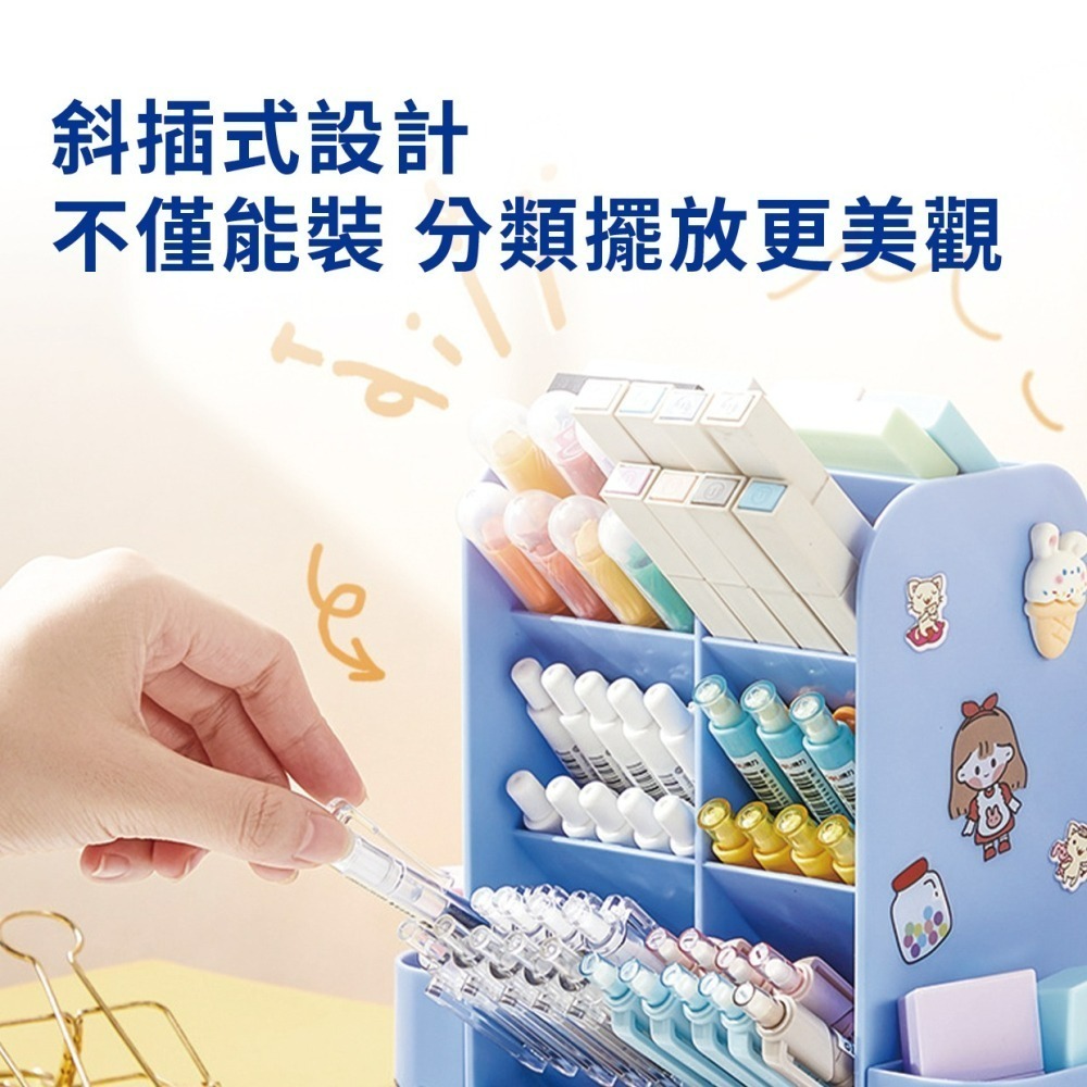 『來人客』 貓太子二合一自律旋轉筆桶 筆筒 自律打卡器 多功能收納盒 大容量 收納盒 文具收納 大容量筆筒 文具-細節圖3